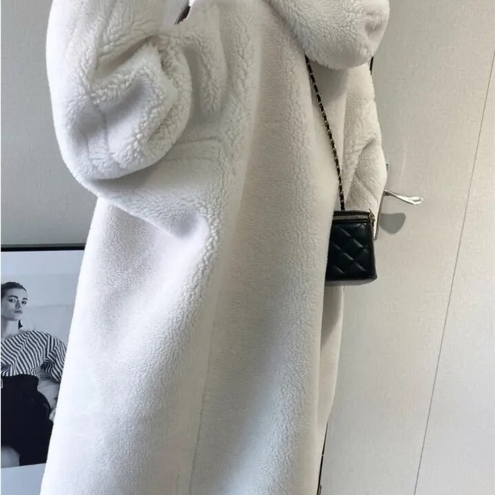 #567 Cream Sherpa Plush Teddy Cozy Oversized Long Hood Coat - Picture 2 of 2